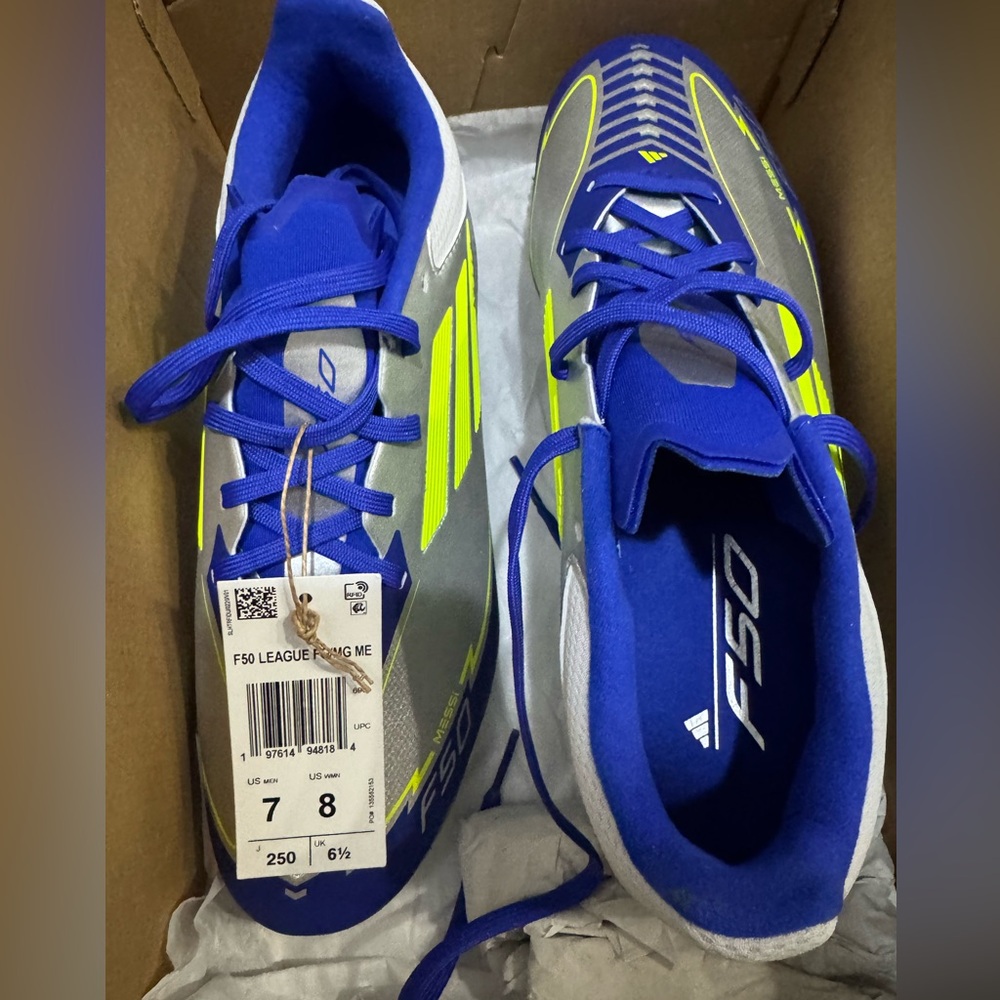 adidas MESSI F50 Soccer Cleats - Royal Blue, Neon Yellow & Silver